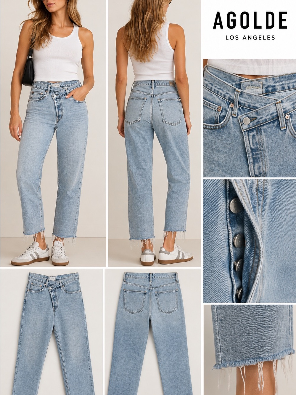 AGOLDE Size 25 Asymmetrical Waist Light Wash Straight Leg Jeans Raw Hem
